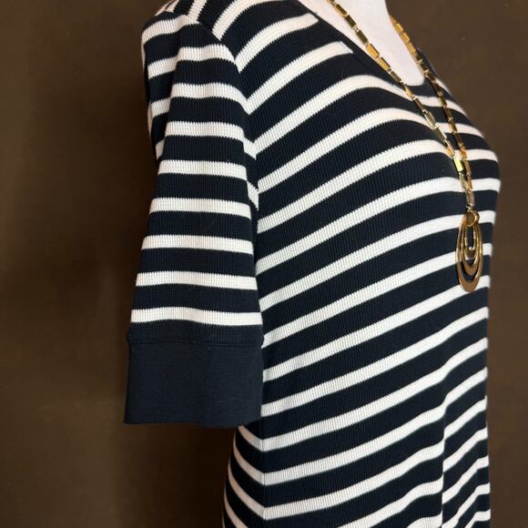 Lauren Ralph Lauren Women's Black & White Striped Stretch Cotton Midi Dress L - Picture 7 of 12